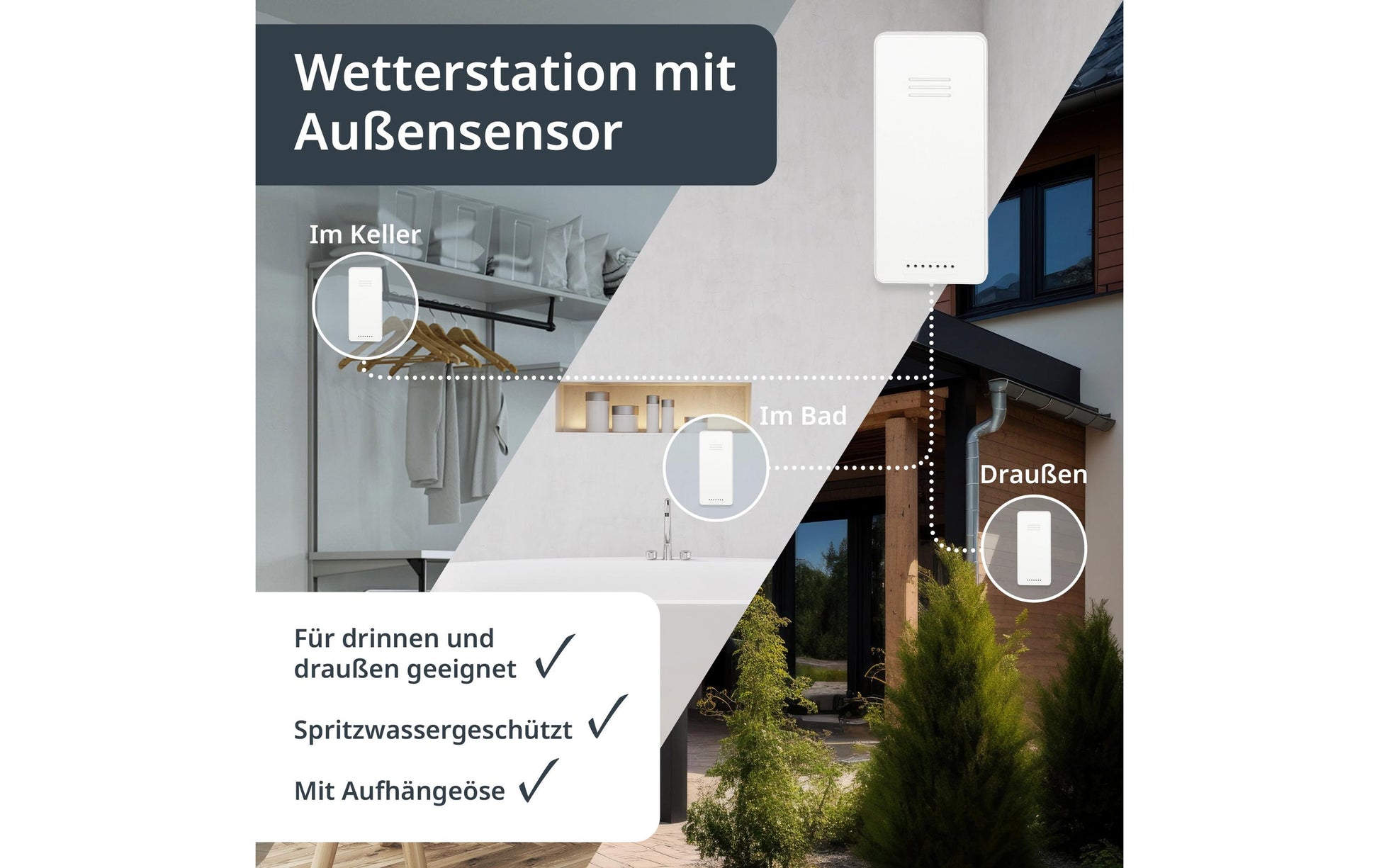 ADE WS2136-1 – Wetterstation, Funk, innen/aussen, Barometer, inkl. Aussensensor – schwarz (2er-Pack)