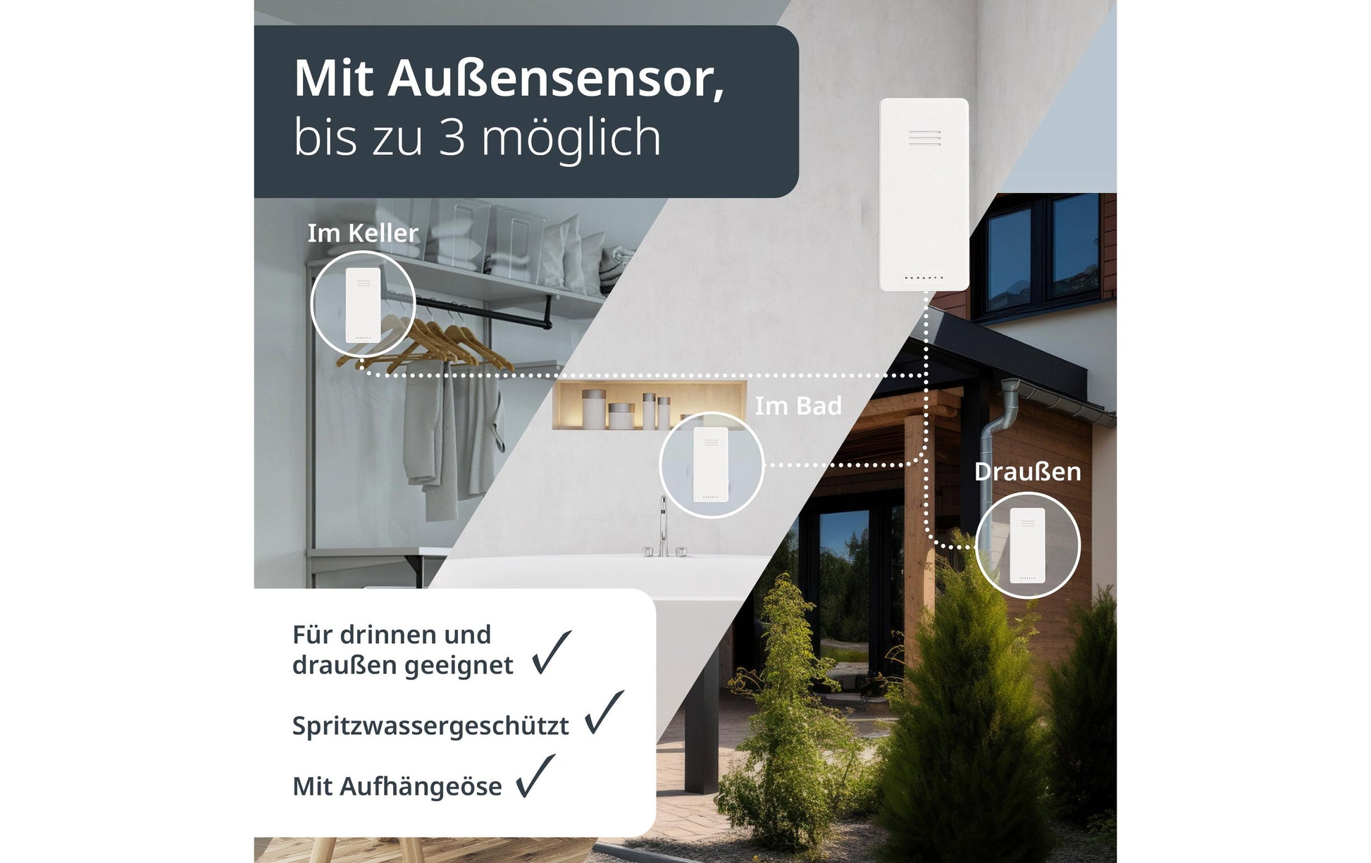 ADE – Wetterstation, innen/aussen, Hygrometer, inkl. Aussensensor – schwarz