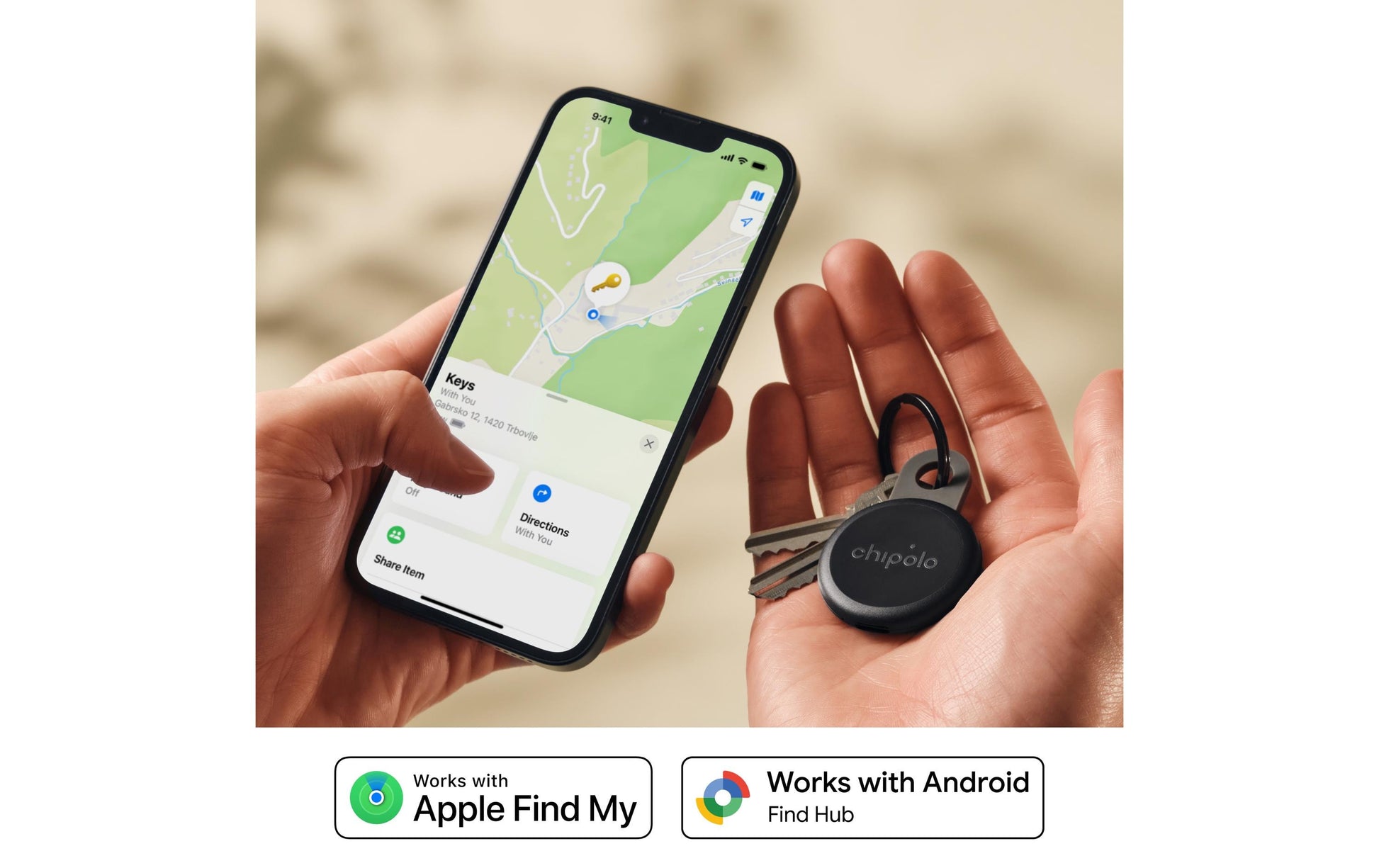 Chipolo LOOP Schlüsselanhänger – schwarz, Bluetooth – für Android und iOS