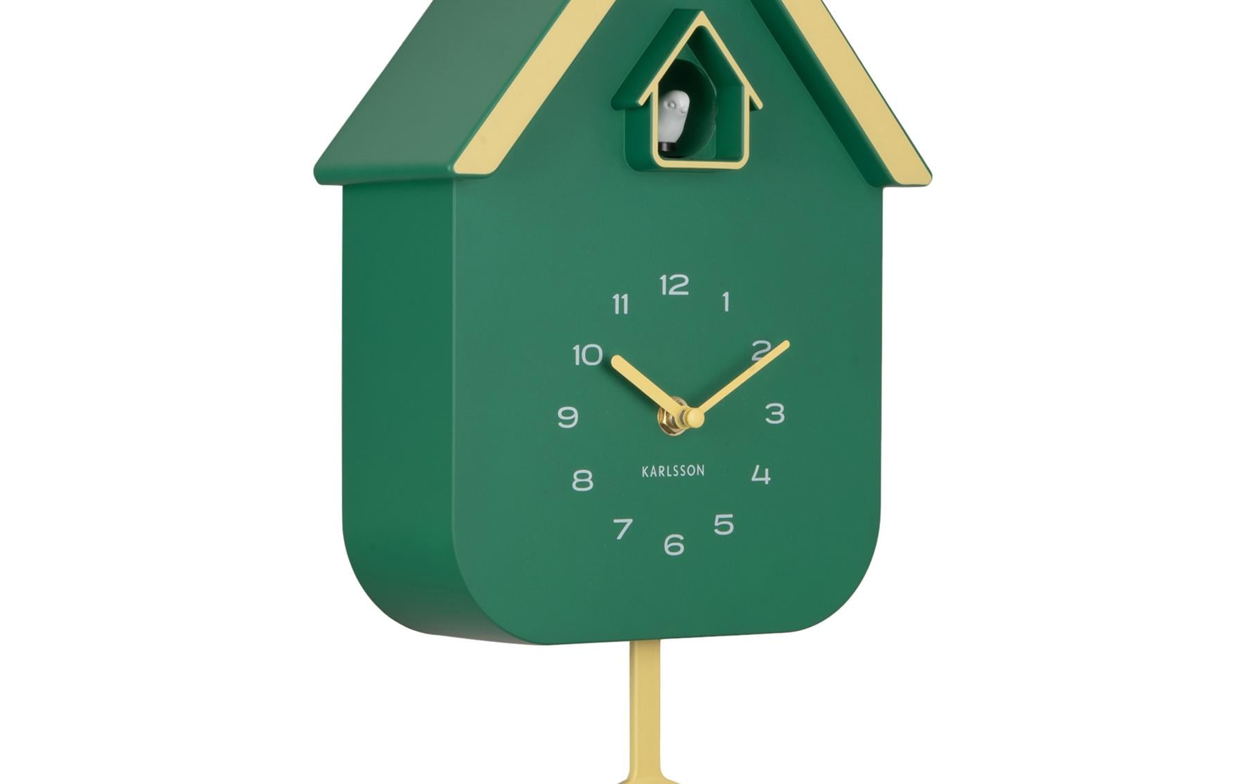 Karlsson Dupla Color Kuckucksuhr – Analog, 21,5 × 41 × 8,5 cm, grün, Kunststoff
