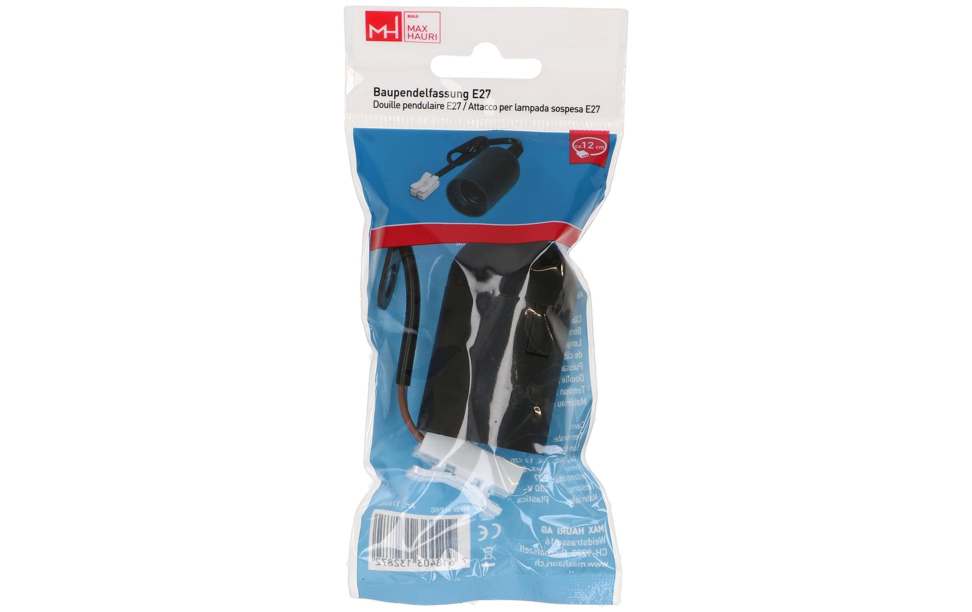 Max Hauri AG Max Hauri Fassung E27 – Kabel 0,12 m, Kunststoff, Schwarz, 60 W, 230 V – 1 Stk.