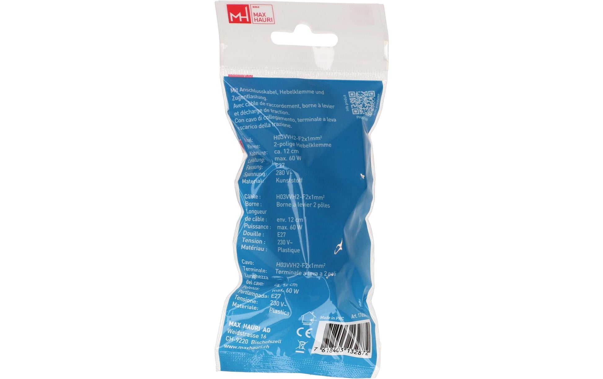 Max Hauri AG Max Hauri Fassung E27 – Kabel 0,12 m, Kunststoff, Schwarz, 60 W, 230 V – 1 Stk.