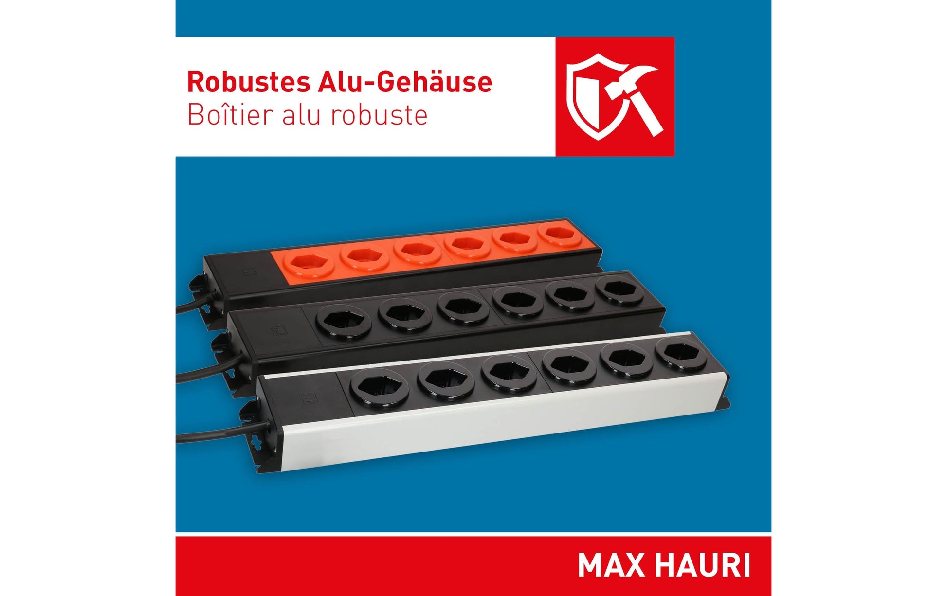 Max Hauri AG Max Hauri Power Line Steckdosenleiste – 12× T23, 1,5 m, ohne Schalter, 230 V/16 A, grau/schwarz