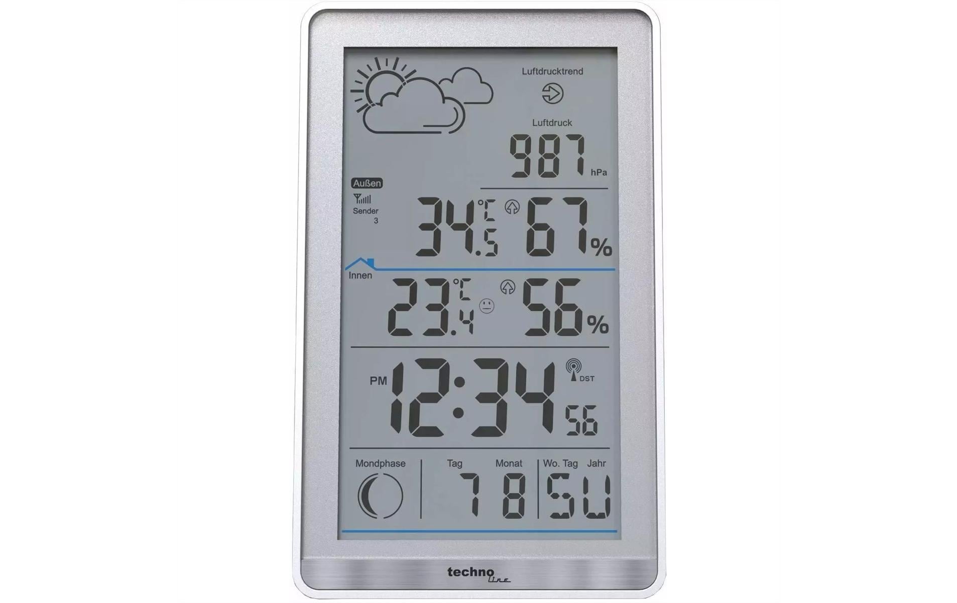 Technoline WS 9218 – Wetterstation, innen/aussen, Hygrometer & Barometer, inkl. Aussensensor – weiss