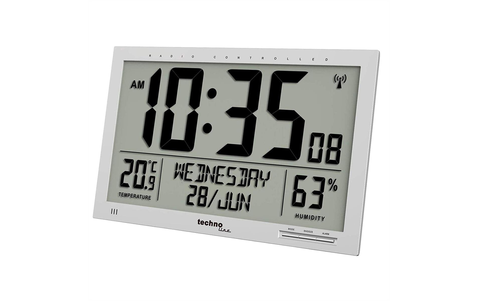 Technoline Digitale Wanduhr WS8013 – Funkgesteuert – 36,9 × 27 × 0,2 cm, Grau, Kunststoff