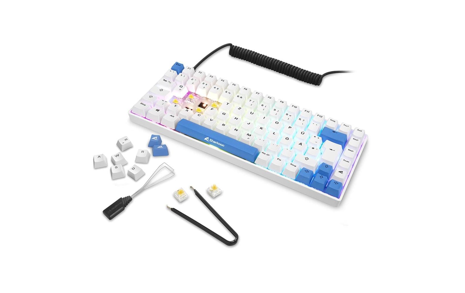 Sharkoon SKILLER SGK50 S3 PBT – Gaming-Tastatur 75% – Mechanisch, RGB – USB-C – QWERTZ (DE) – Weiss
