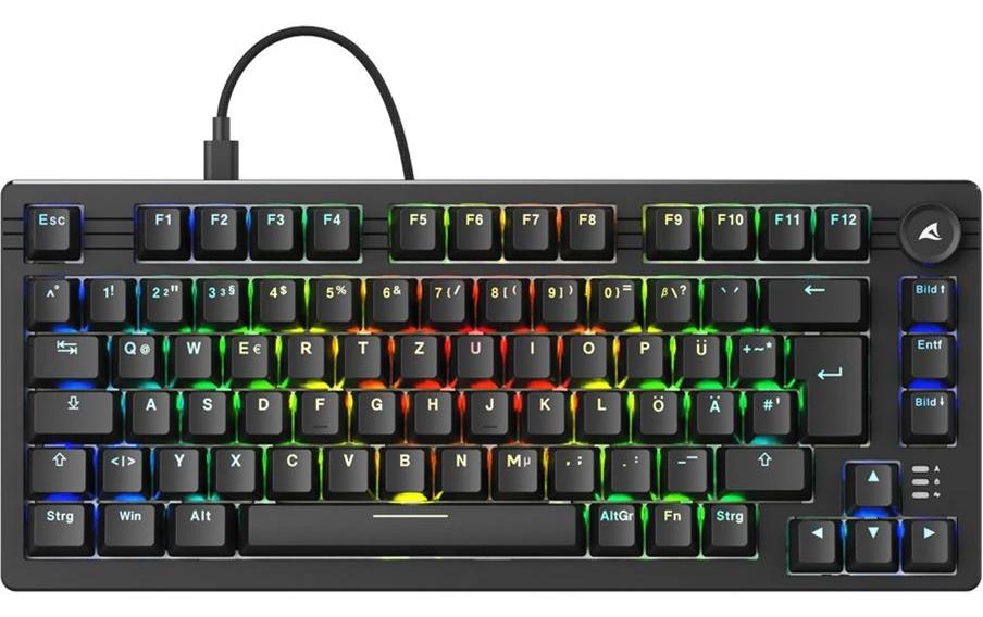 Sharkoon SGK25 – Tastatur 75% – Mechanisch – Verkabelt – QWERTZ (DE) – RGB – Ohne Ziffernblock – Schwarz