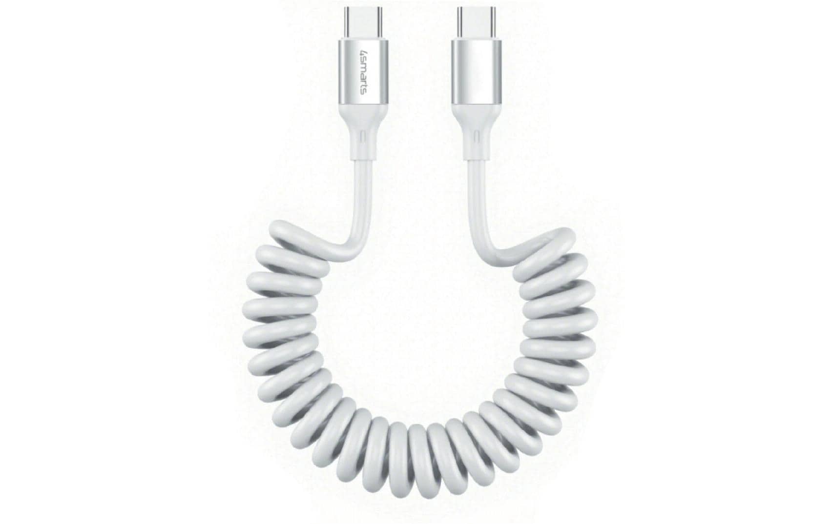 4smarts USB-C auf USB-C Kabel – USB 2.0 (480 Mbit/s) – 1,35 m – PD 100 W – Spiralkabel, TPU-Mantel – Weiss