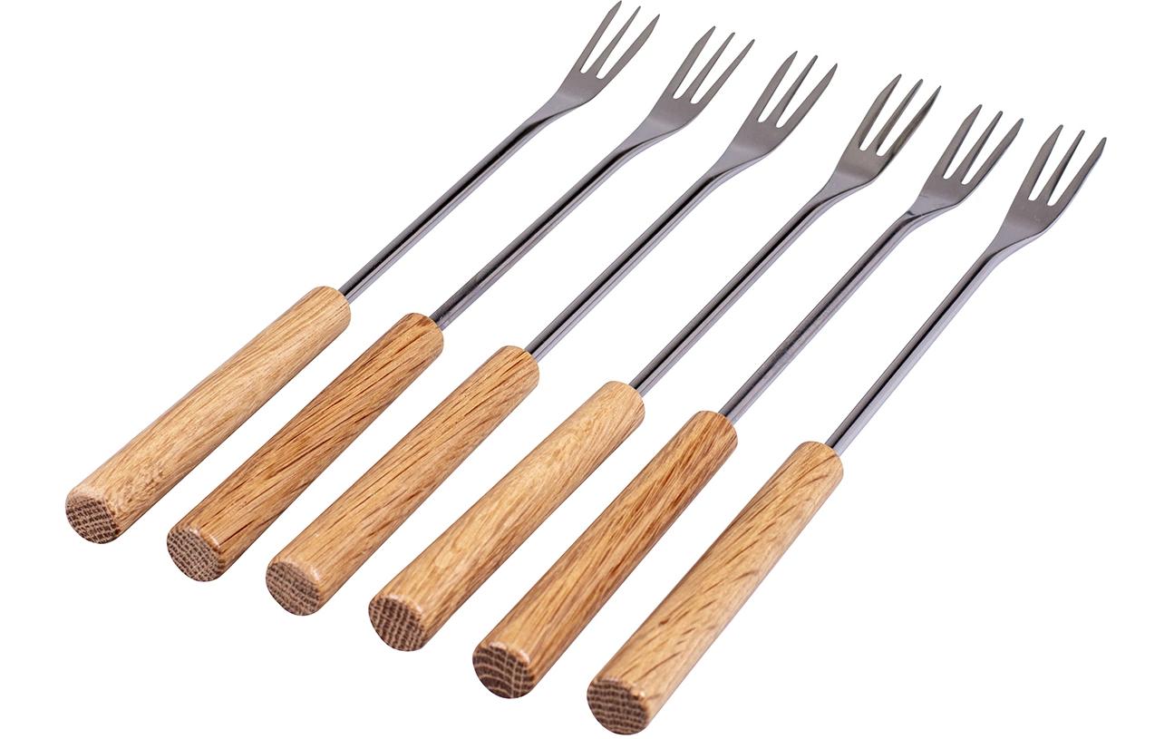 Kadastar Fonduegabeln 6er-Set, 26 cm, Edelstahl, Holzgriff Eiche, Braun