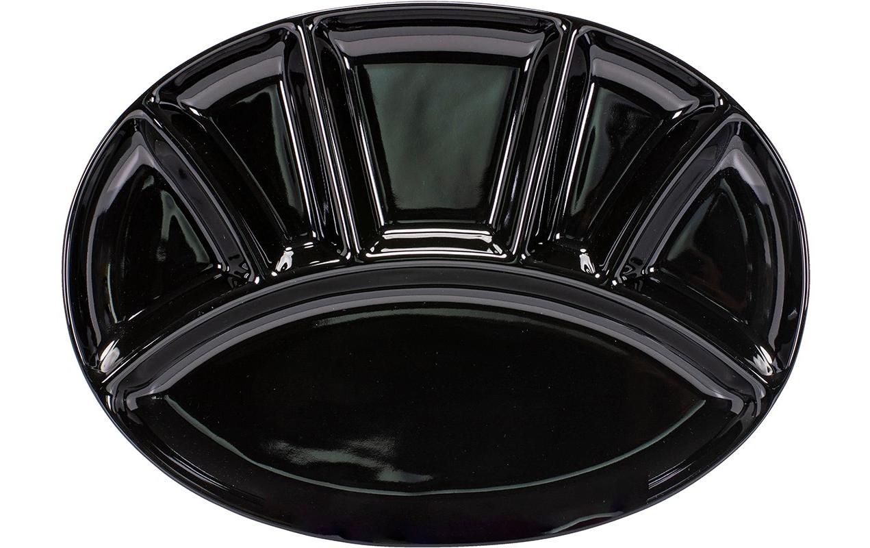 Kadastar Fleischfondue-Teller oval – 30,0 × 22,0 cm, Keramik, Schwarz