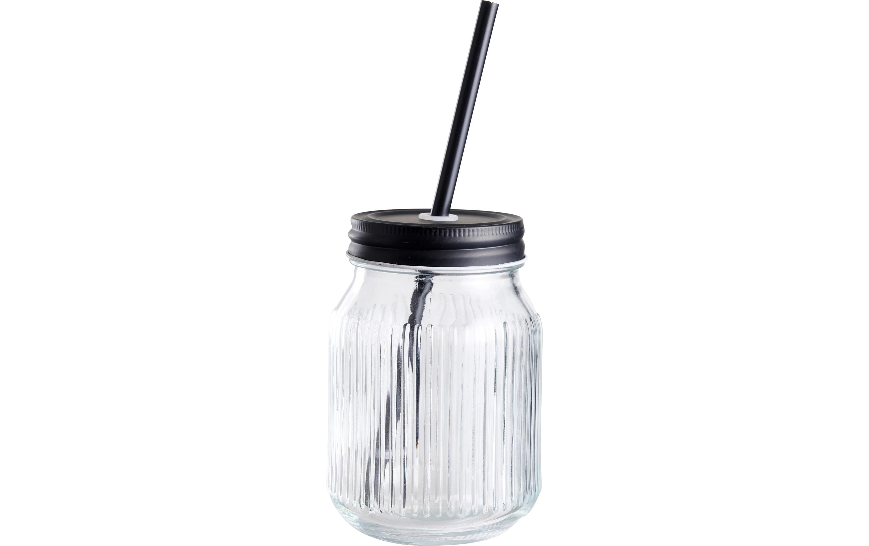 Schou Trinkglas – 450 ml, H 21,0 cm, Glas, Weiss, mit Strohhalm