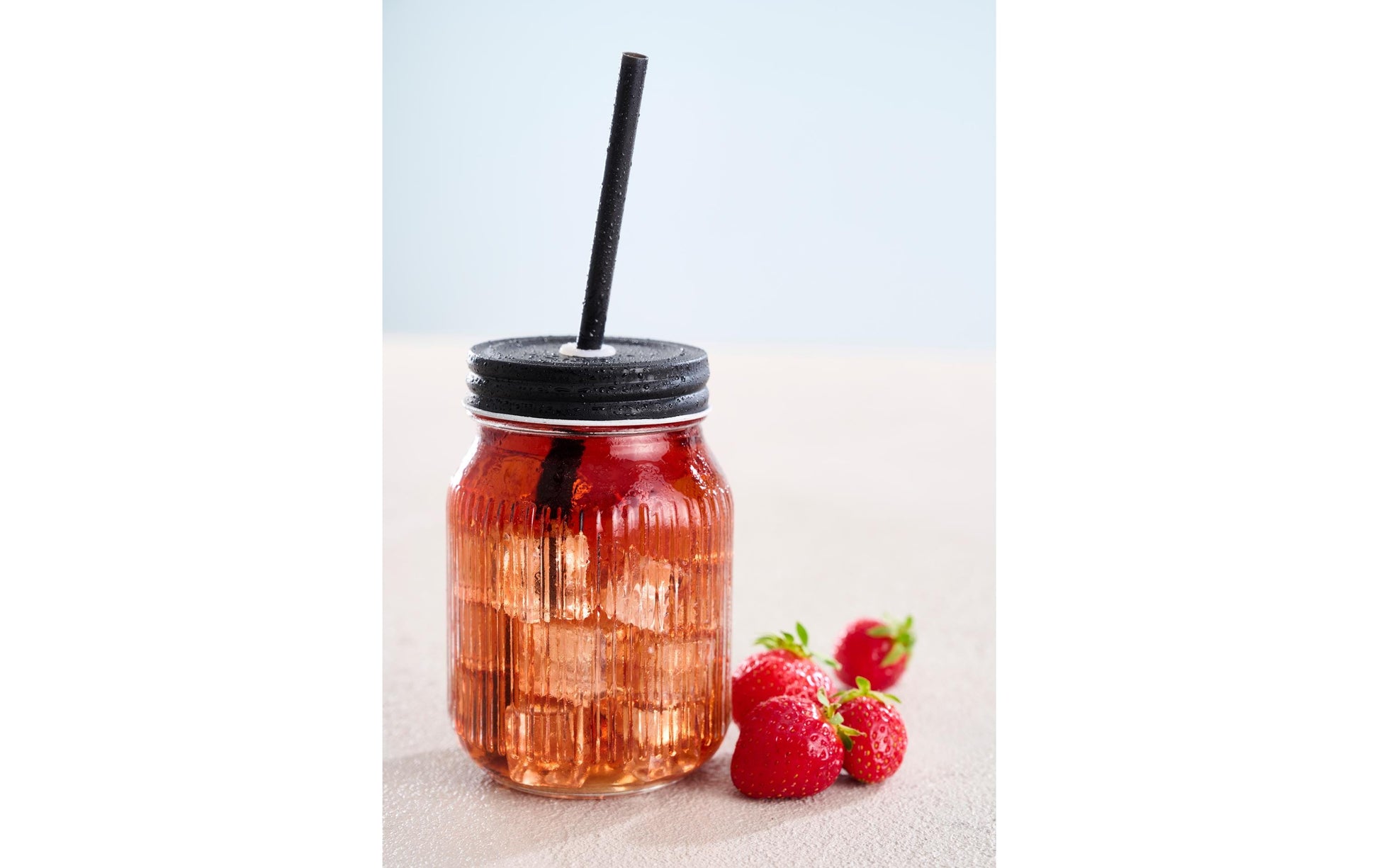 Schou Trinkglas – 450 ml, H 21,0 cm, Glas, Weiss, mit Strohhalm