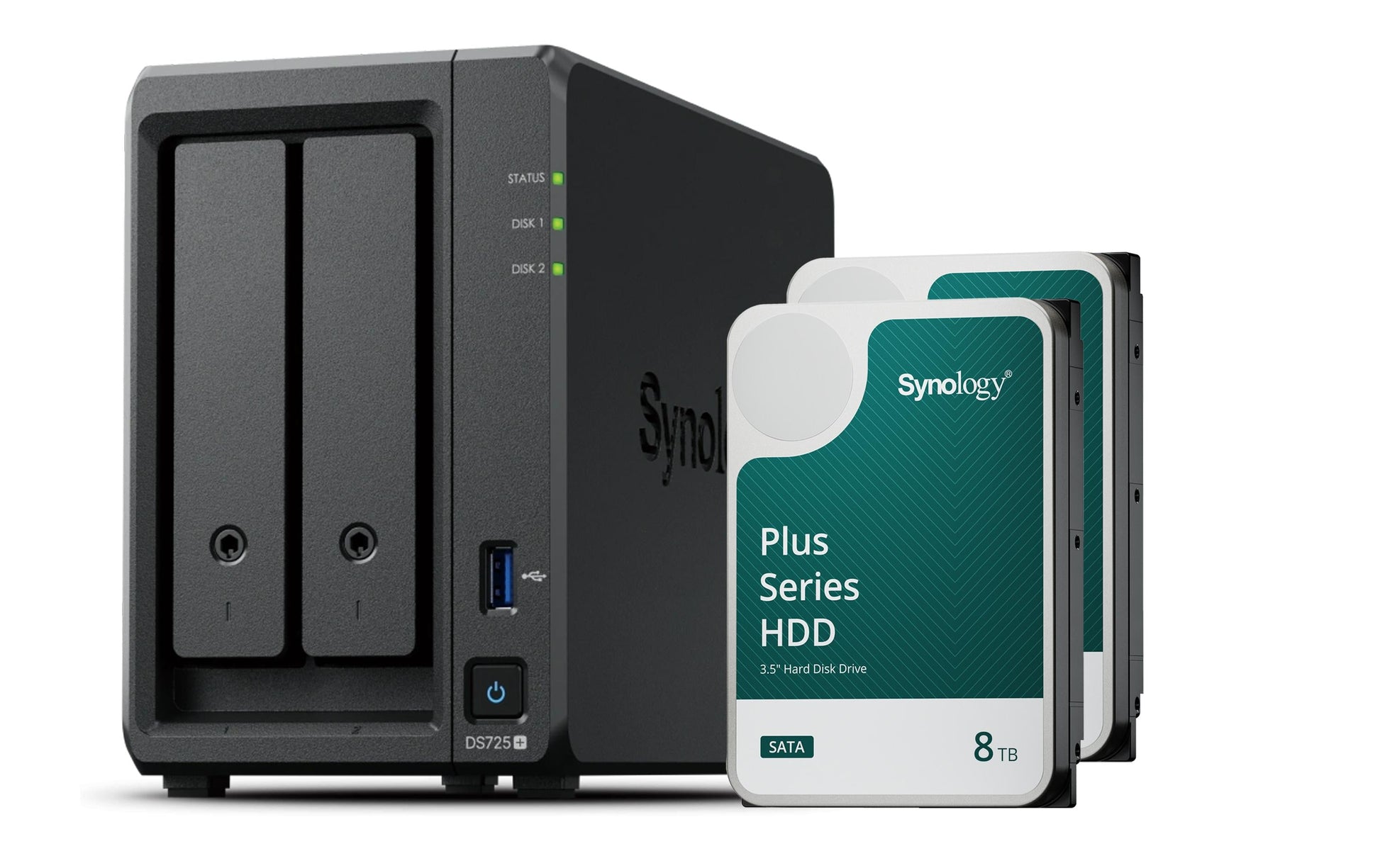 Synology DS725+ – 2-Bay Tower NAS – 2-Kern 2,6 GHz, 4 GB RAM, 2,5GbE, für 3,5" HDD