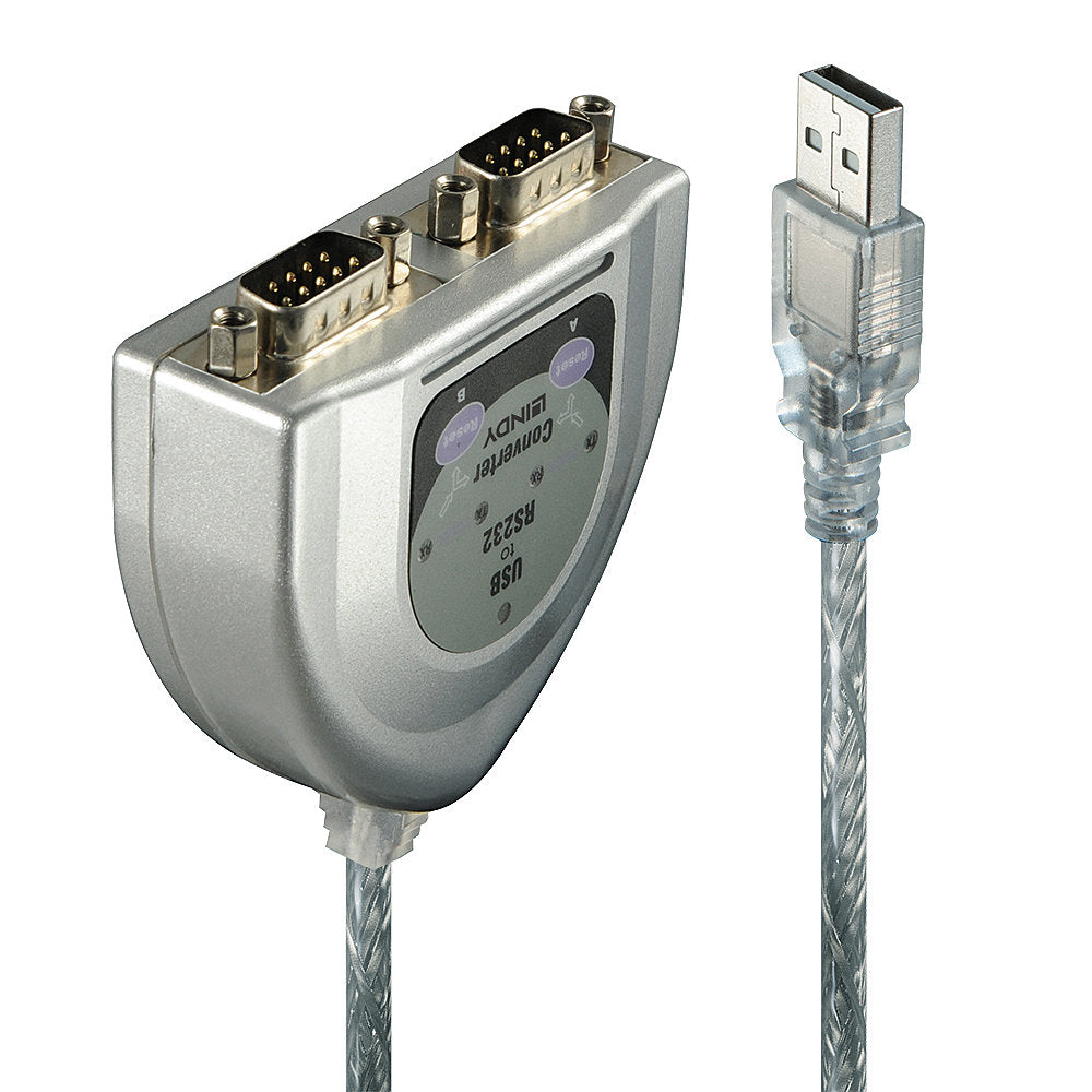 Lindy 42889 USB-A zu DB-9 Kabel – 2-Port, 0,6 m, FTDI-Chip, für PC/Mac, Silber