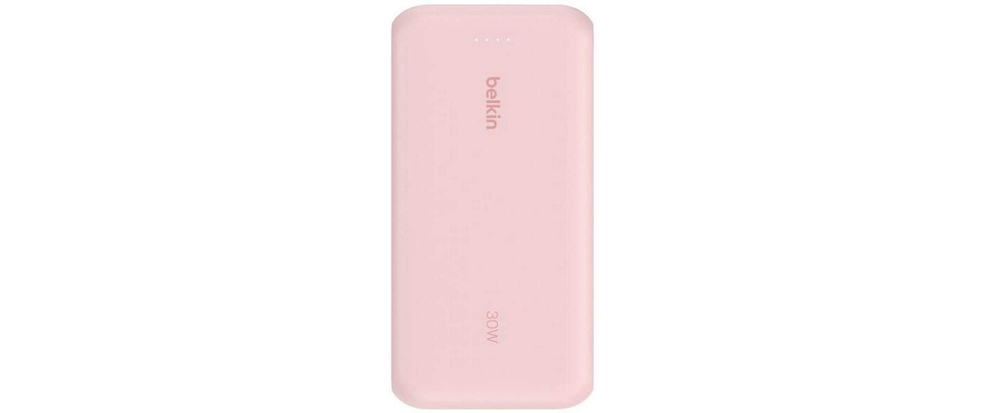 Belkin Powerbank 20000 mAh, PD 30 W, mit integriertem USB-C-Kabel, Pink