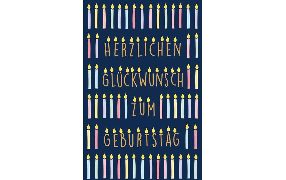 ABC Geburtstagskarte – B6, mit Couvert, Bunte Kerzen, dunkelblau – 1 Stk