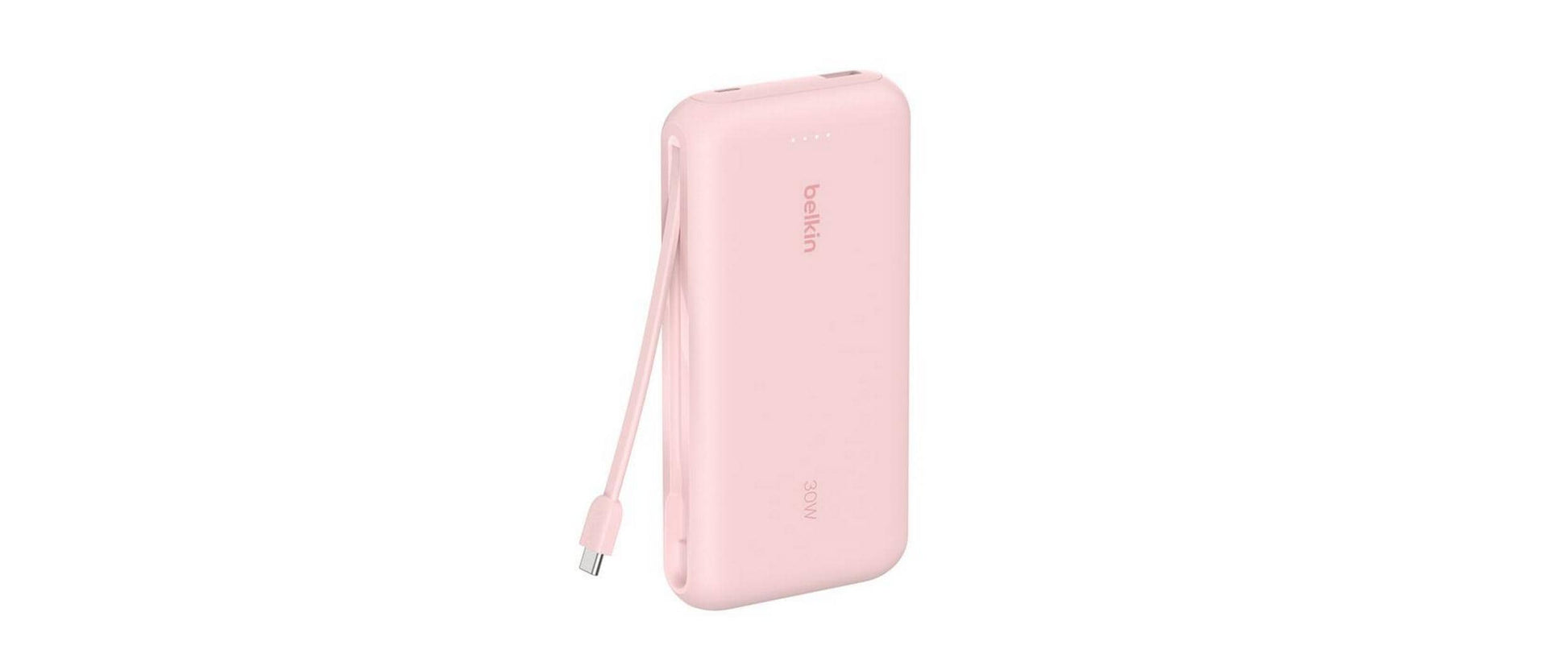 Belkin Powerbank 20000 mAh, PD 30 W, mit integriertem USB-C-Kabel, Pink