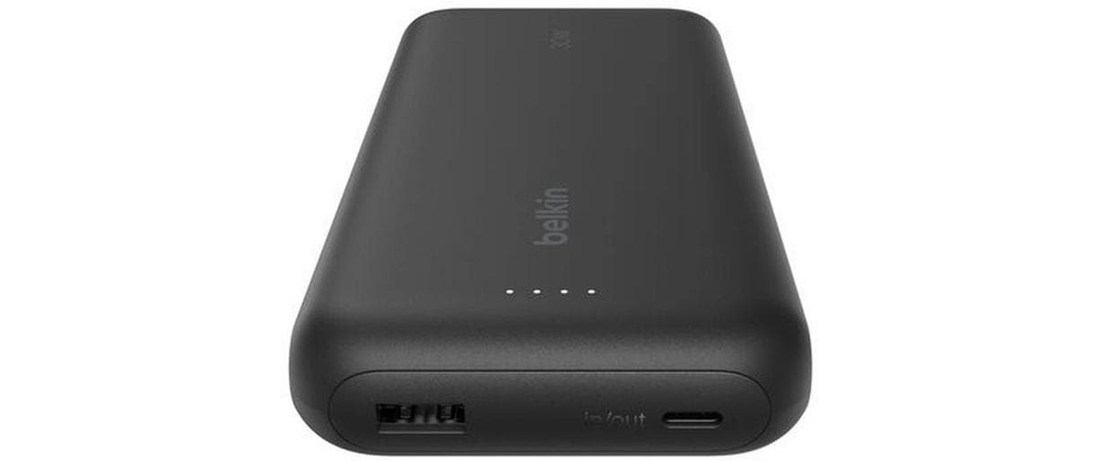 Belkin Powerbank 20000 mAh, PD 30 W, integriertes USB-C-Kabel, Schwarz