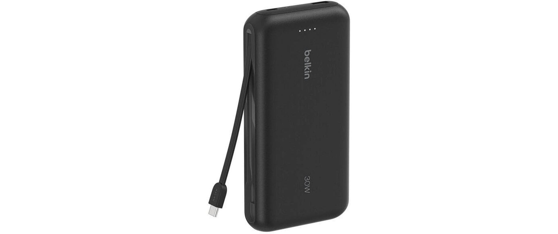 Belkin Powerbank 20000 mAh, PD 30 W, integriertes USB-C-Kabel, Schwarz