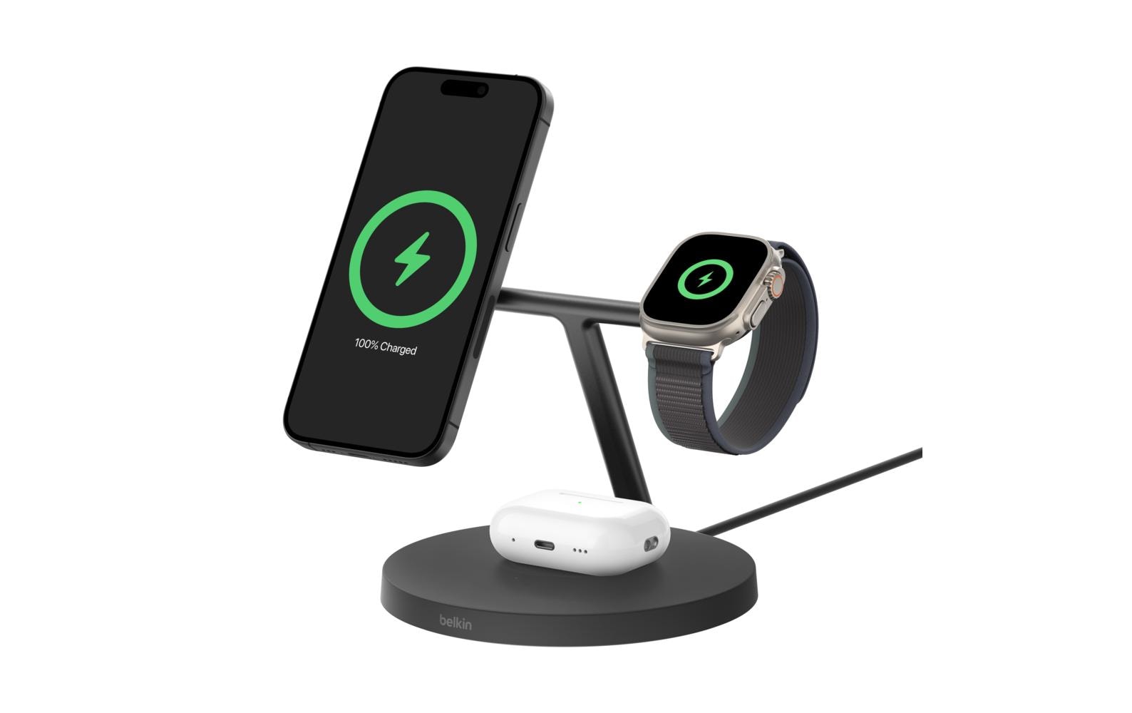 Belkin Boost Charge Pro 3-in-1 Ladestation – 15 W, Qi2, magnetisch – für Apple Watch