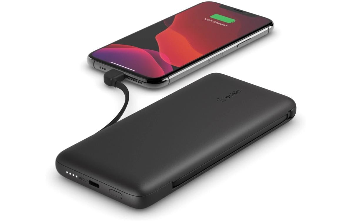 Belkin Powerbank 10000 mAh, mit USB-C- und Lightning-Kabeln, Schwarz