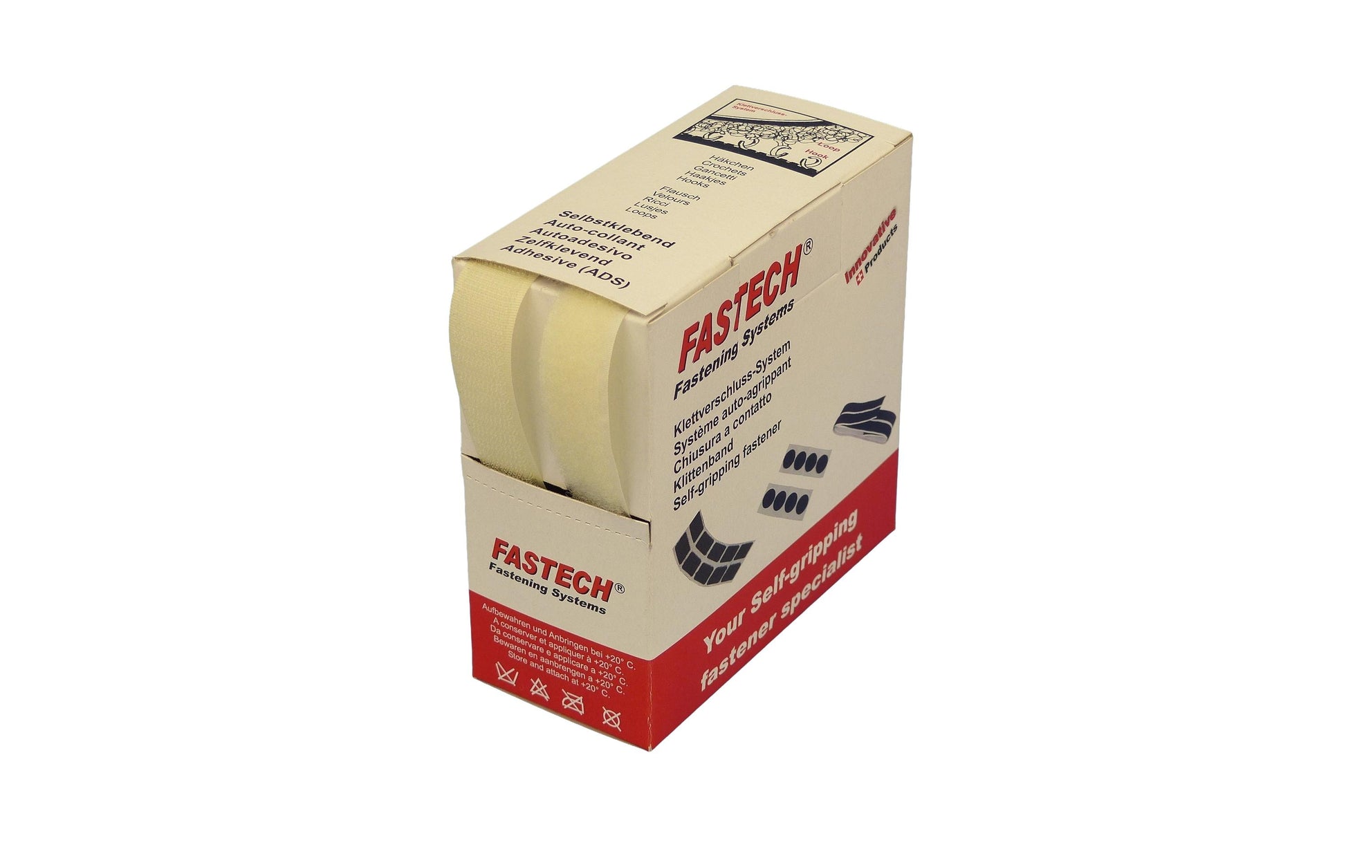 FASTECH Klettband 20 mm × 5 m – annähbar, Alt-Weiss