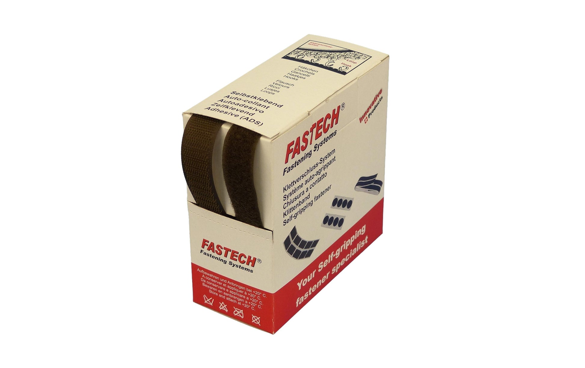 FASTECH Klettband 20 mm × 5 m – annähbar, Polyamid, dunkelbraun