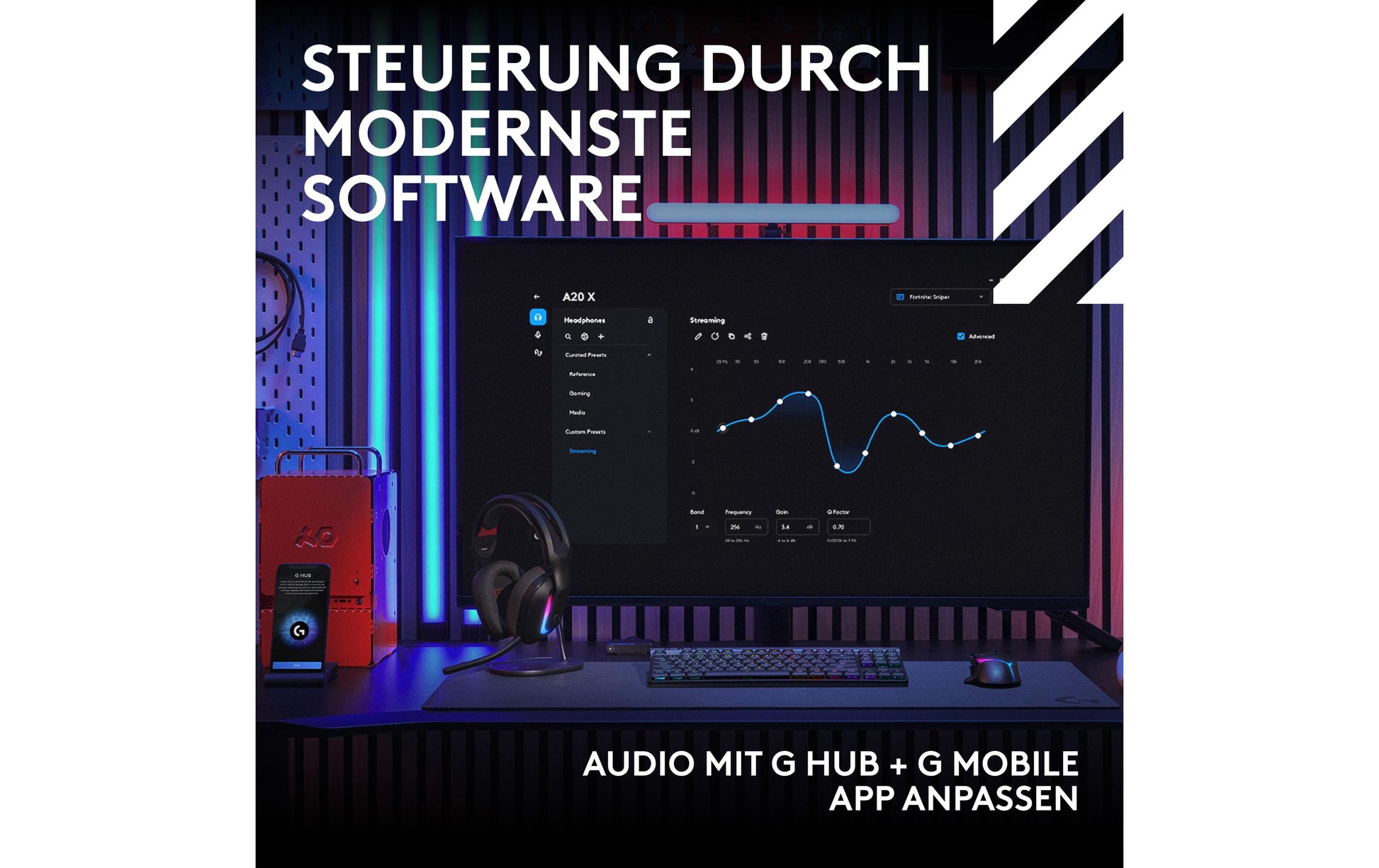 Logitech G Astro A20 X Gaming-Headset – Over-Ear, Kabel + BT, mit USB-A-Dongle, für PC, PS5, Xbox, Schwarz