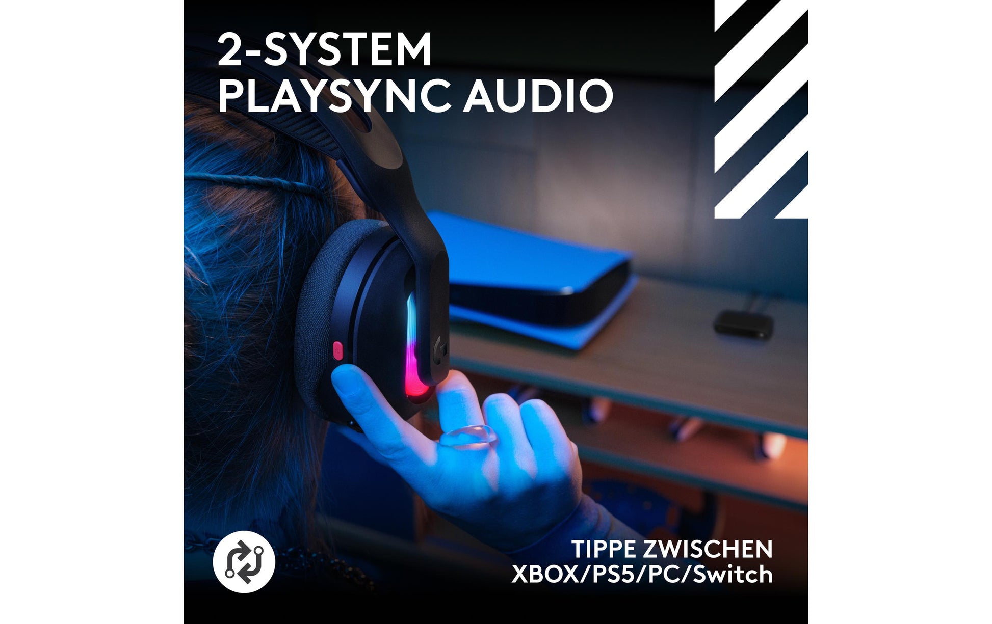 Logitech G Astro A20 X Gaming-Headset – Over-Ear, Kabel + BT, mit USB-A-Dongle, für PC, PS5, Xbox, Schwarz