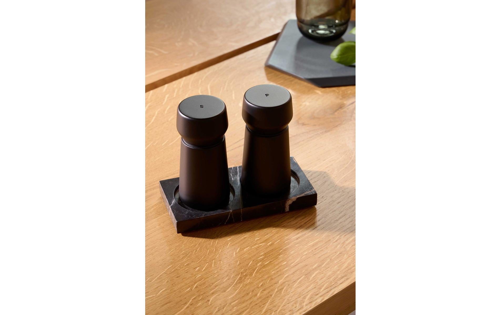 CrushGrind Salz-/Pfeffermühle 11 cm, Buchenholz, Schwarz, 2er-Set