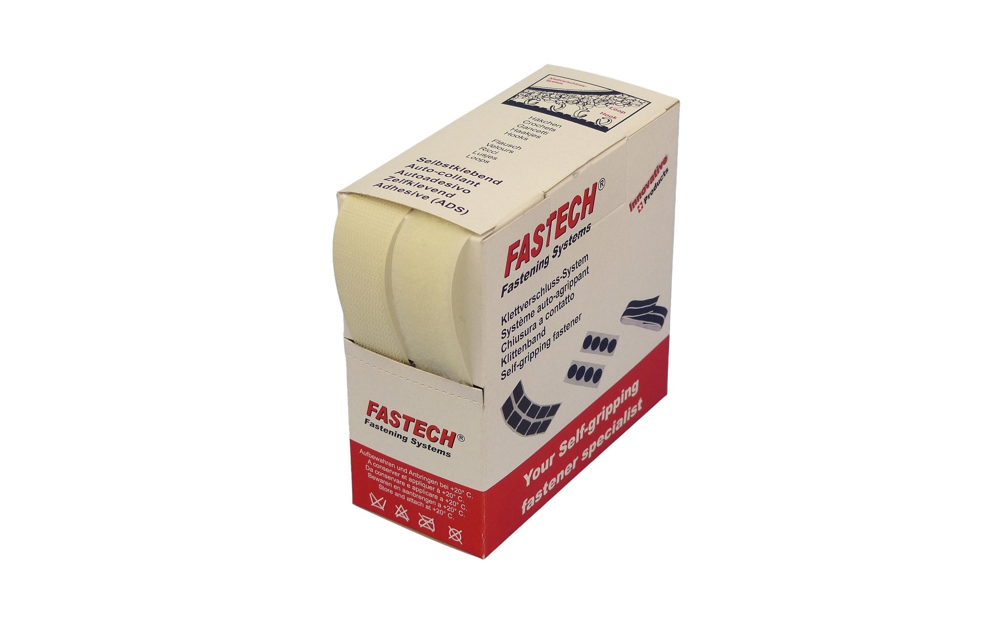 FASTECH Klettband 25 mm × 5 m – annähbar, Alt-Weiss, Polyamid