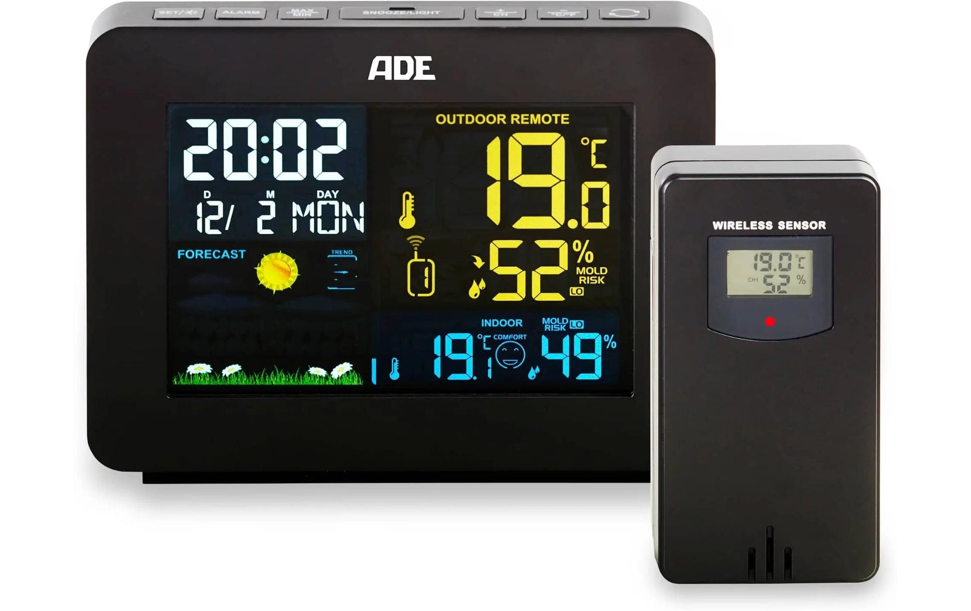 ADE WS1917 Temperatur-/Feuchtesensor – Kabellos, 0–50 °C, 20–95 %, Innen/Aussen