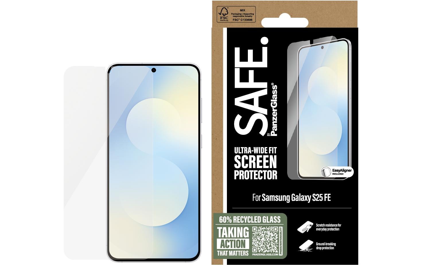 PanzerGlass Displayschutzglas – für Samsung Galaxy S25 FE – kratzresistent, schockresistent, Hartglas