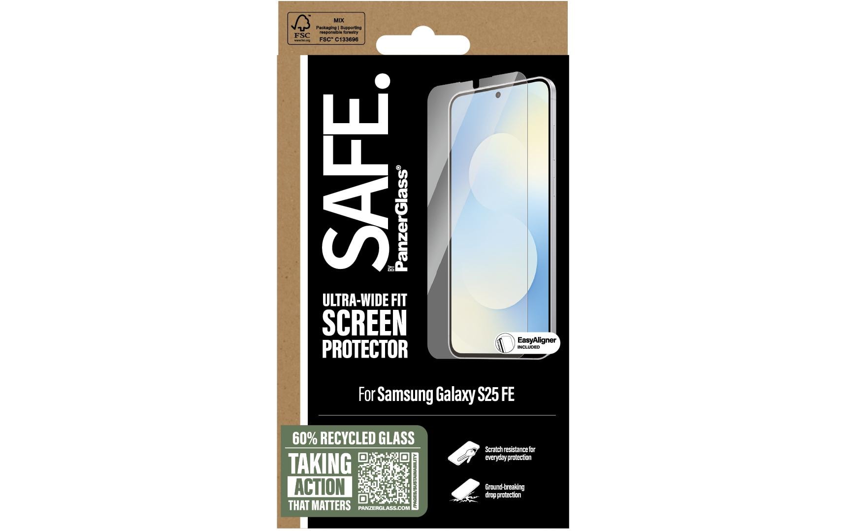 PanzerGlass Displayschutzglas – für Samsung Galaxy S25 FE – kratzresistent, schockresistent, Hartglas
