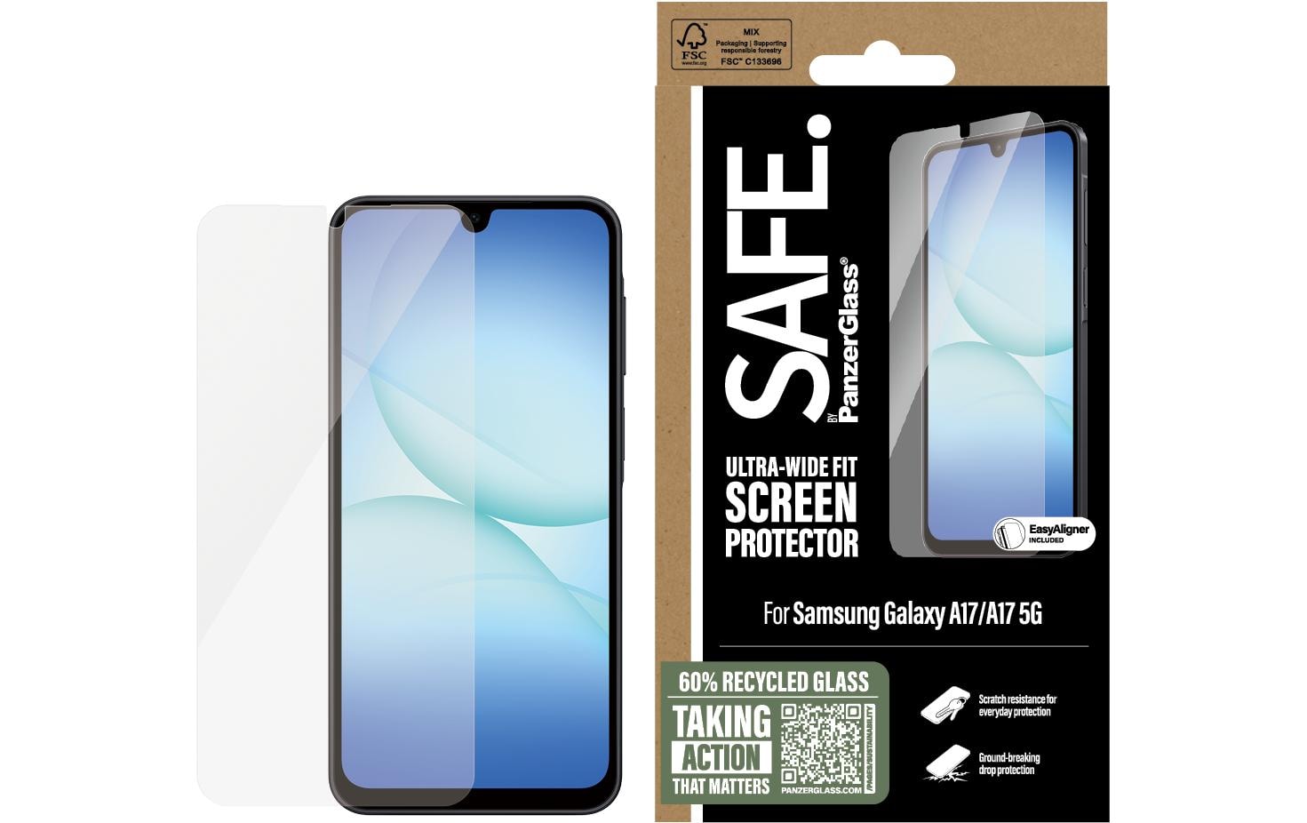 Safe. Displayschutzfolie – für Samsung Galaxy A17 – Ultra-Wide Fit, kratzresistent, Folie, mit Montagerahmen