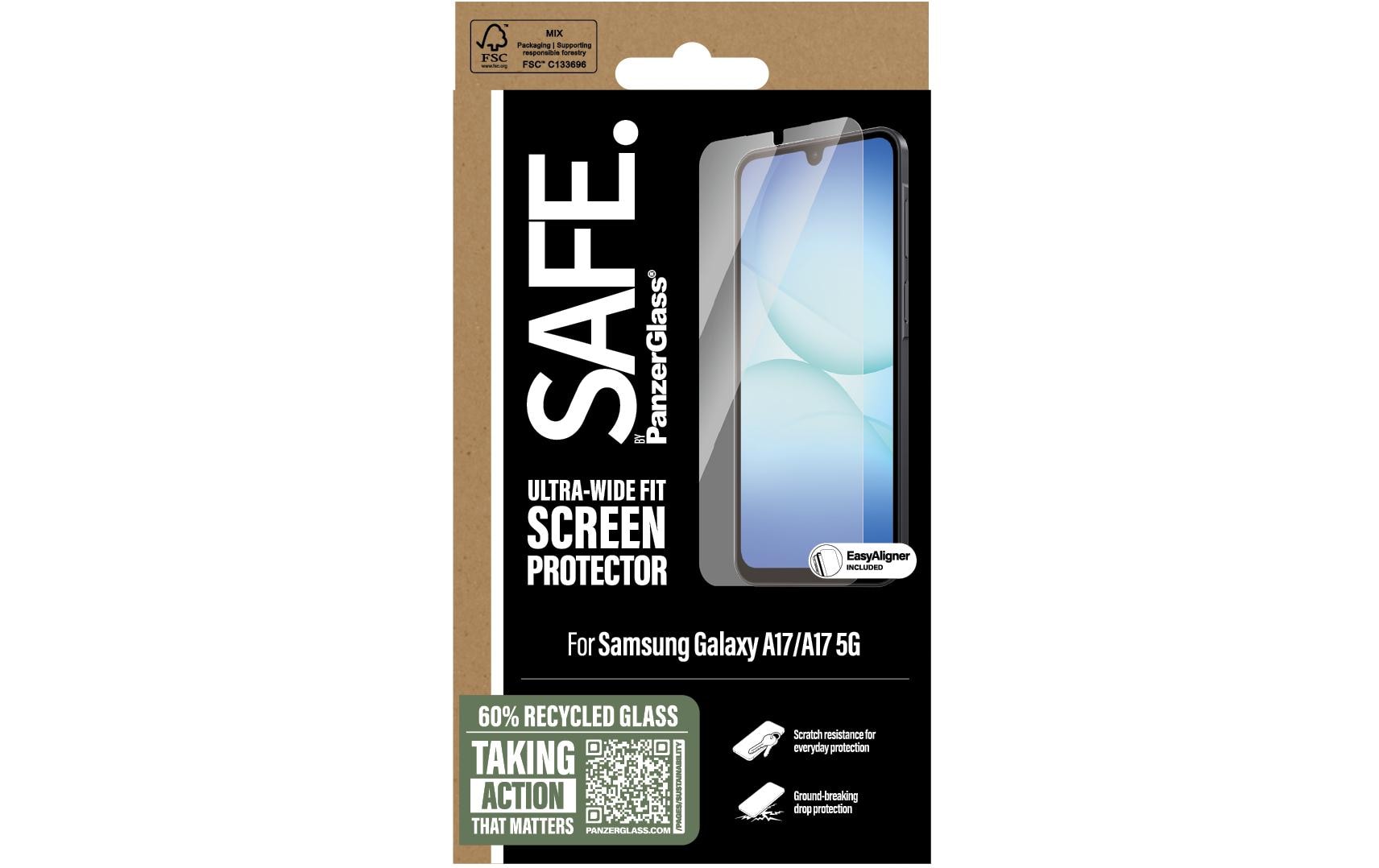 Safe. Displayschutzfolie – für Samsung Galaxy A17 – Ultra-Wide Fit, kratzresistent, Folie, mit Montagerahmen