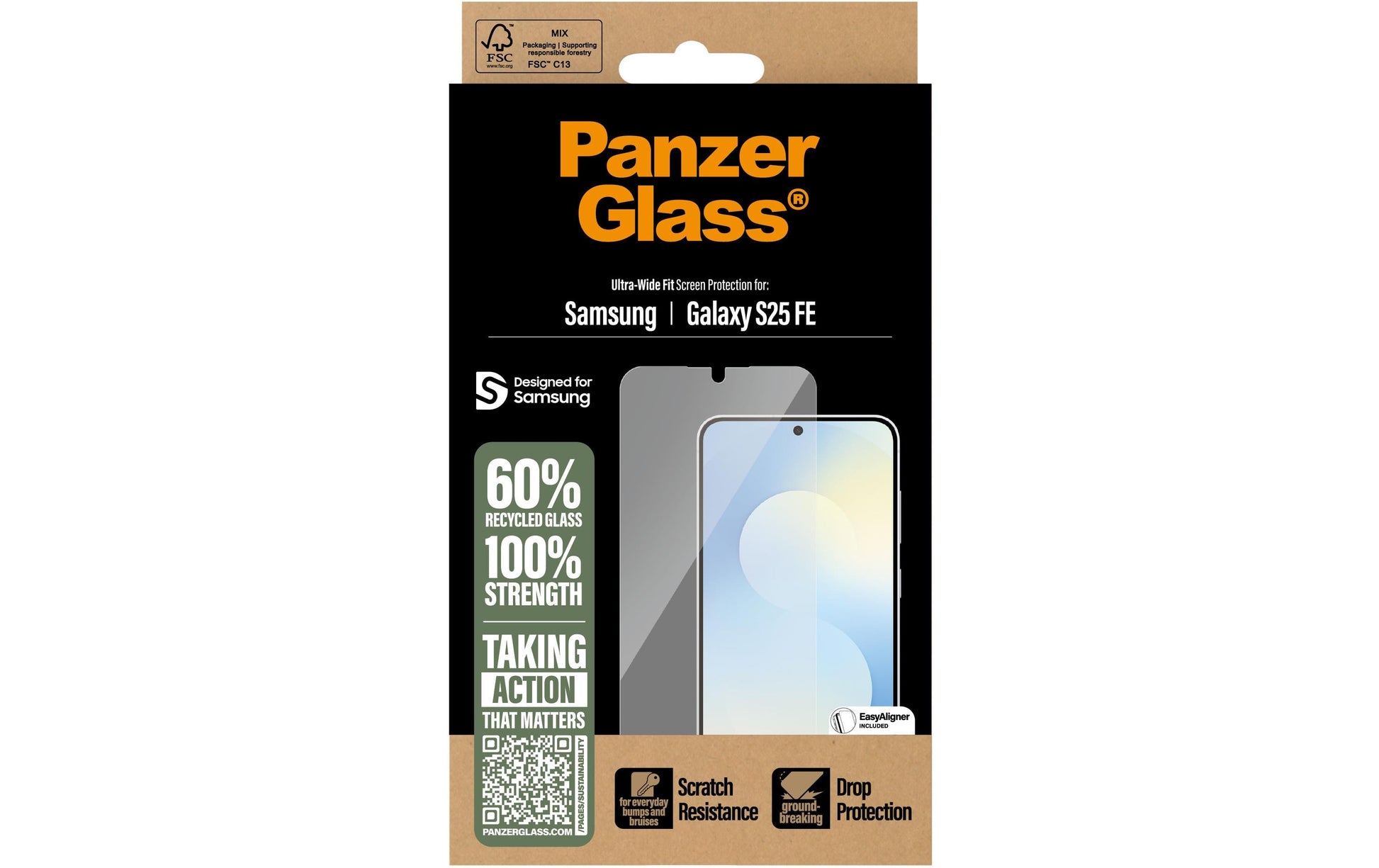 PanzerGlass Ultra Wide Fit – für Samsung Galaxy S25 FE – kratzfest, mit Easyaligner