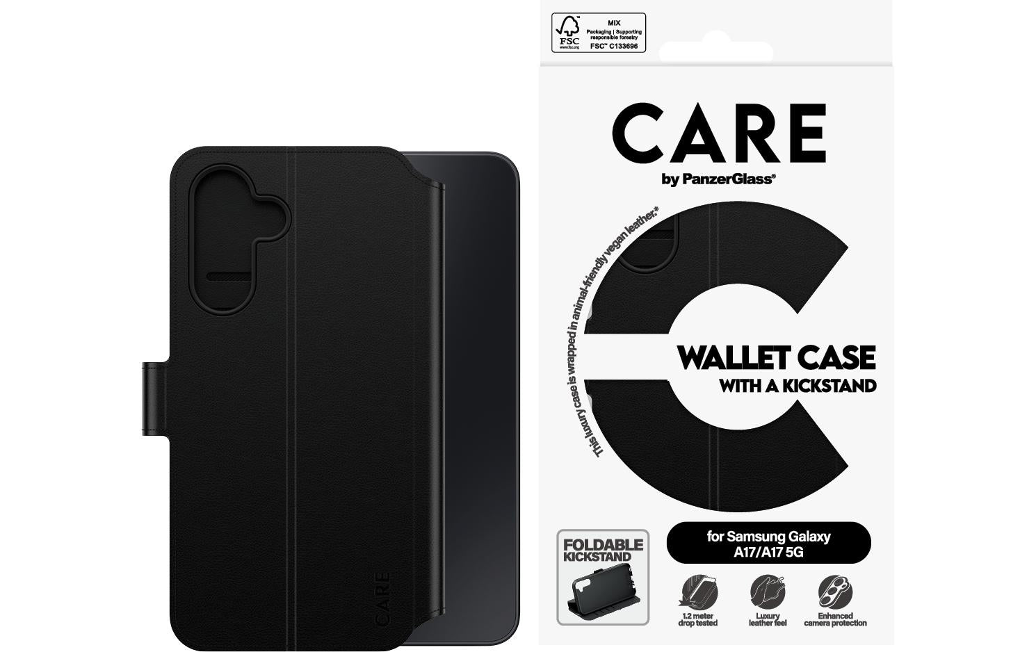 Care Booklet-Hülle – für Samsung Galaxy A17 – schwarz – Kunstleder, mit Kartenfach