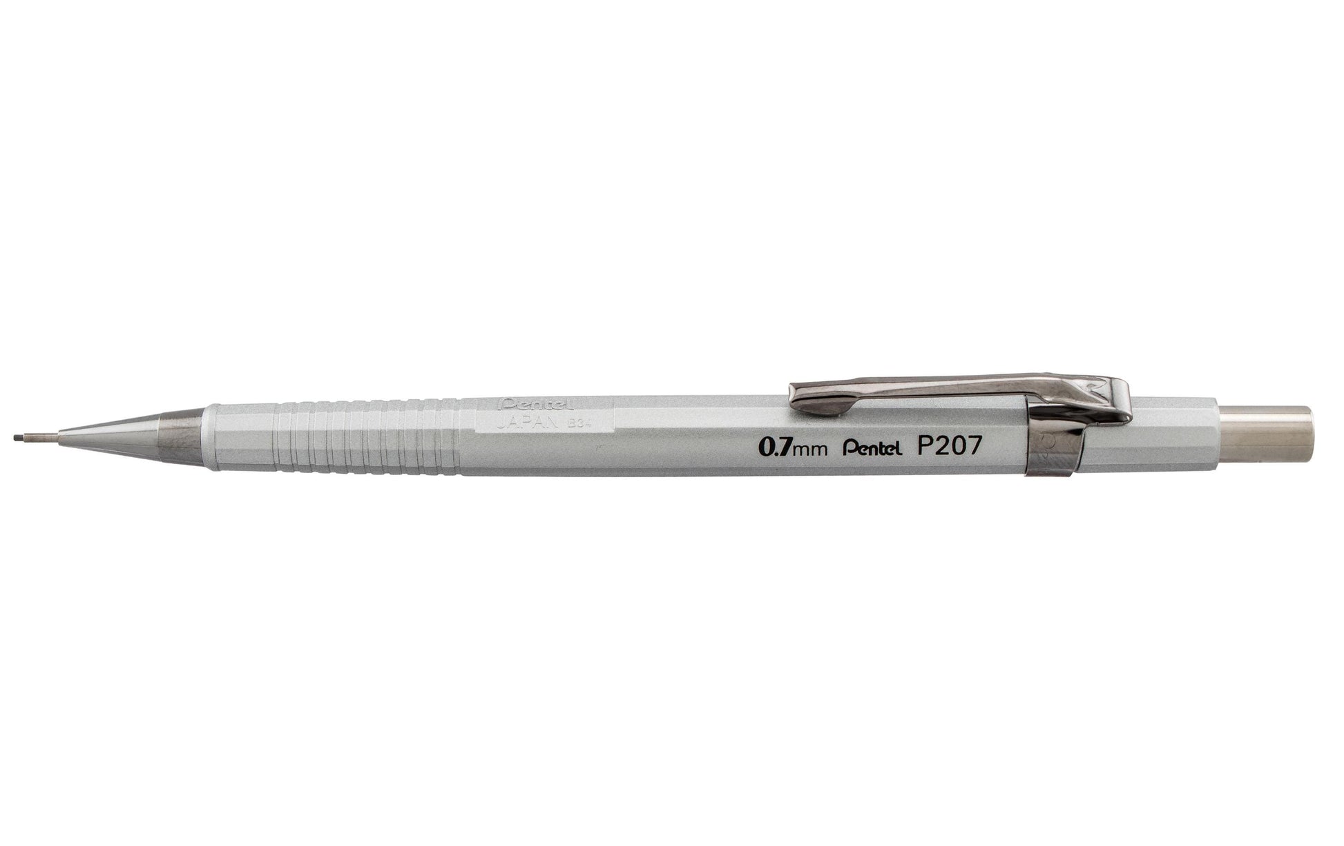 Pentel Sharp P200 Druckbleistift – 0,7 mm, silber, starres 4 mm Führungsröhrchen