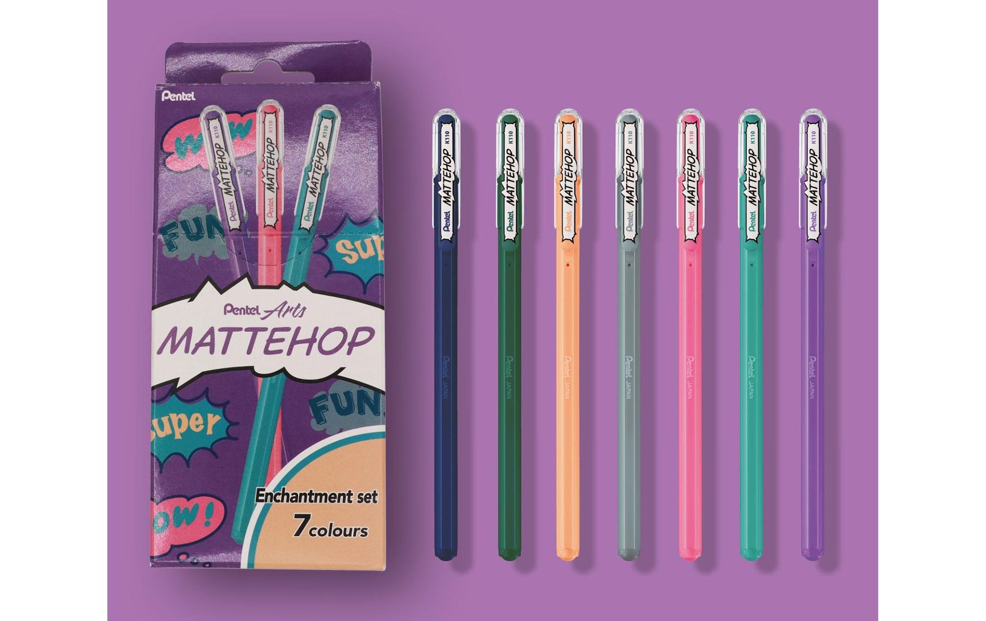 Pentel Mattehop Enchantment – Tintenroller, 0,5 mm, sortiert, wasserfest – 7 Stk.