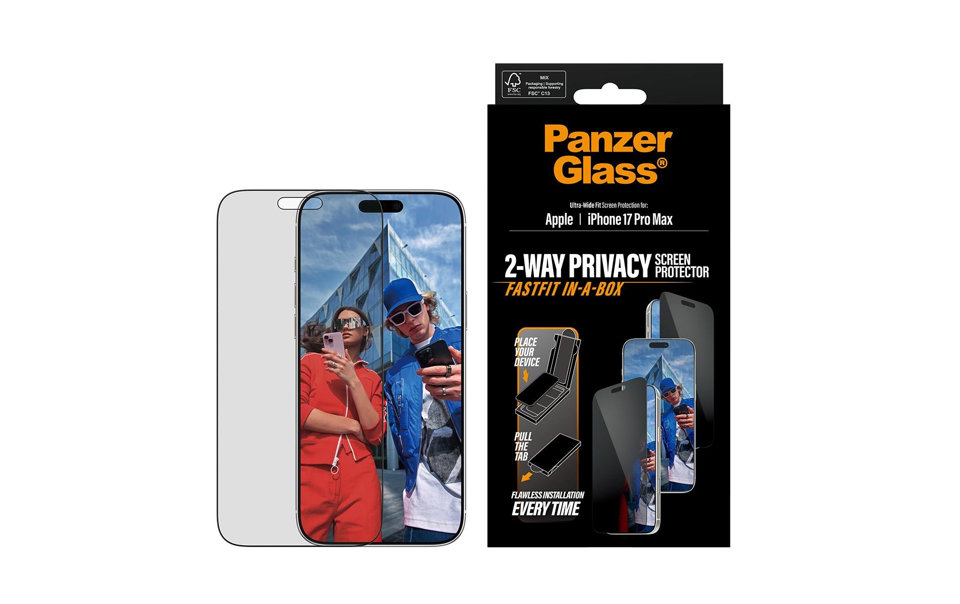 PanzerGlass Displayschutzfolie Privacy – für Apple iPhone 17 Pro Max – kratzfest