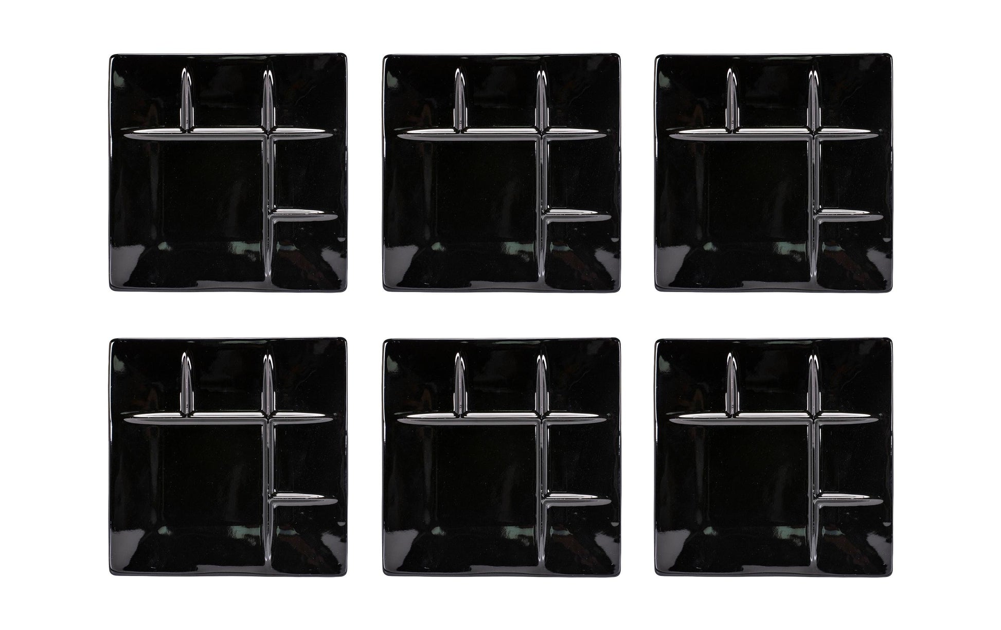 Kadastar Fleischfondue-Teller – 6er Set, 26 × 26 cm, Porzellan, Schwarz