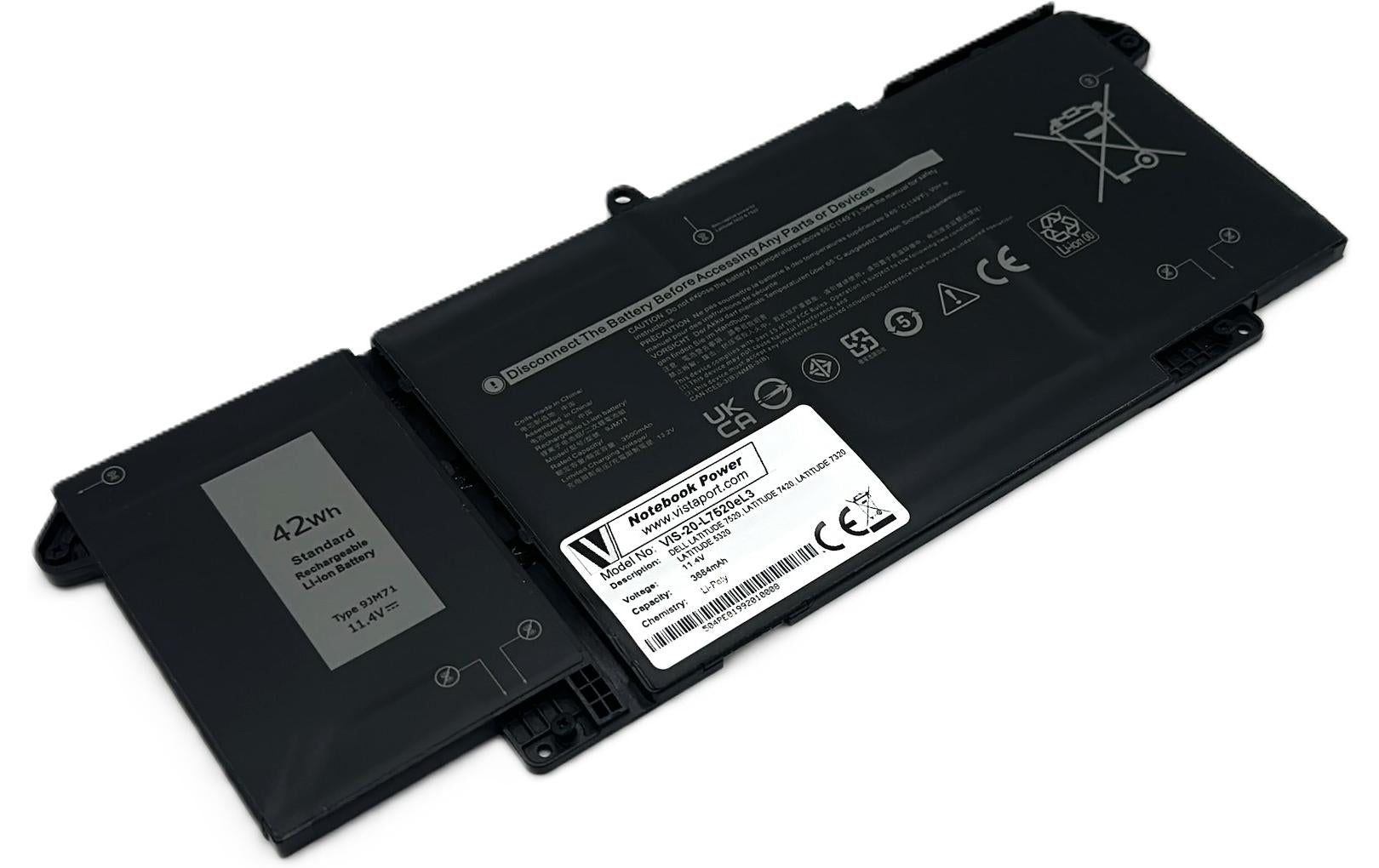 Vistaport Notebook-Akku – für Dell Latitude 5320, 7320–7520 – 42 Wh, 11,4 V – Schwarz