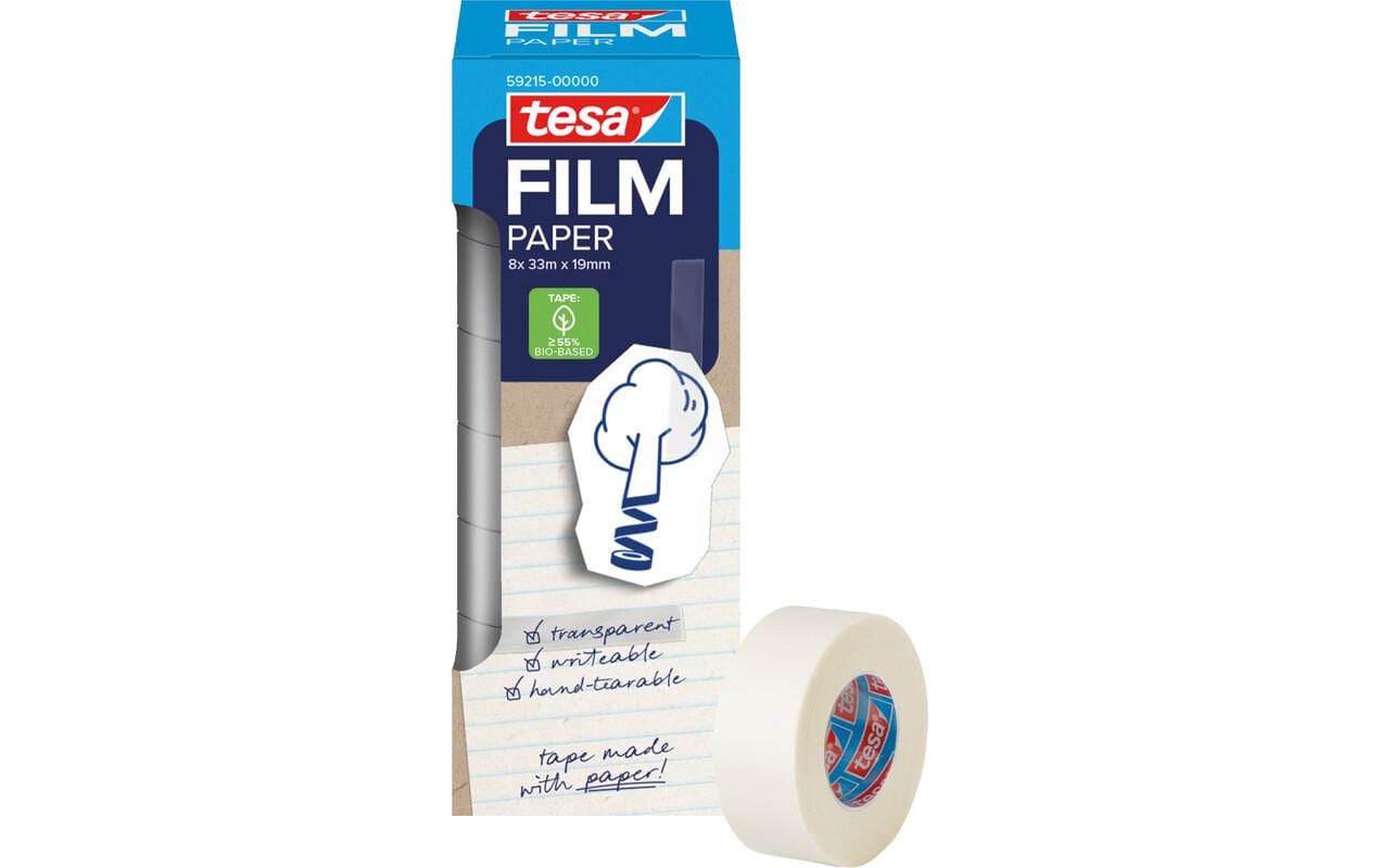 tesafilm PAPER Beschriftungs-/Abdeckband (Papier) – 19 mm × 33 m, transparent, wiederablösbar, 8 Stück