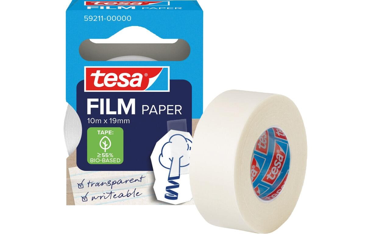 tesafilm PAPER Beschriftungs-/Abdeckband (Papier) – 19 mm × 33 m, transparent, wiederablösbar, 8 Stück