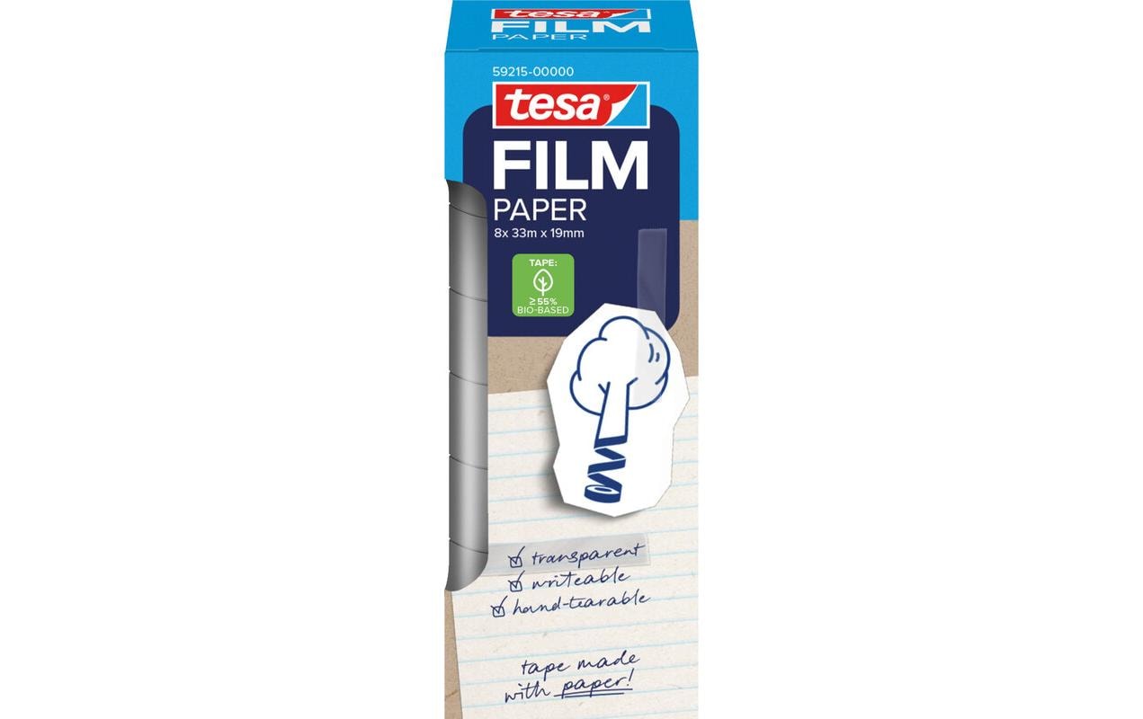 tesafilm PAPER Beschriftungs-/Abdeckband (Papier) – 19 mm × 33 m, transparent, wiederablösbar, 8 Stück