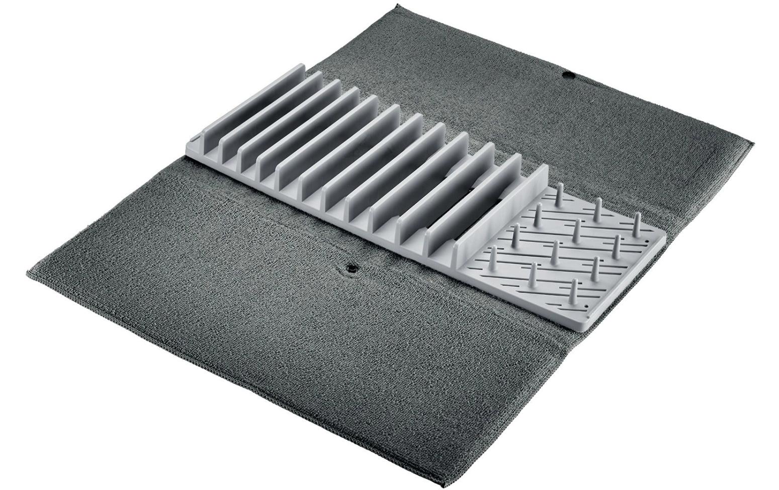Westmark Abtropfmatte 60 × 46 × 4,2 cm, Mikrofaser, Grau, mit Tassenhalterung, spülmaschinenfest