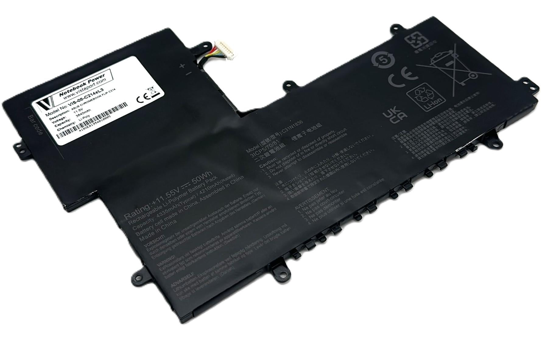 Vistaport Notebook-Akku – für Asus Chromebook C214 (C214MA/Flip) – 42 Wh, 11,5 V – Schwarz