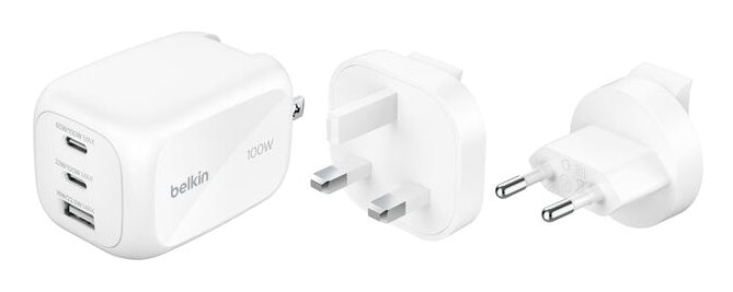 Belkin BOOSTCHARGE Netzteil – 100 W, 2× USB-C + 1× USB-A, Austauschbarer Stecker