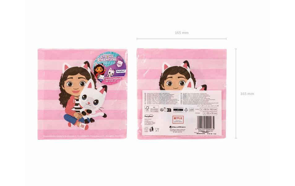 PartyDeco Gabby's Dollhouse Servietten, Papier, 33 × 33 cm, 2-lagig, Pink – 20 Stk.